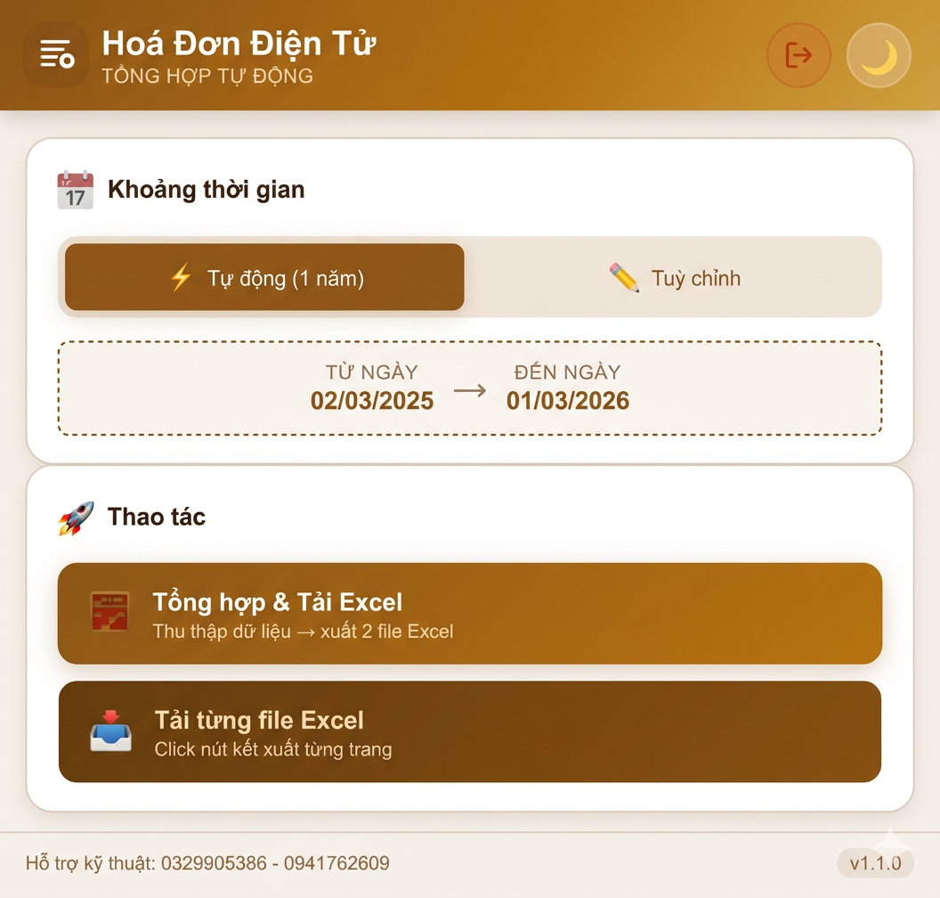 Giao diện extension Tổng Hợp Hoá Đơn Điện Tử